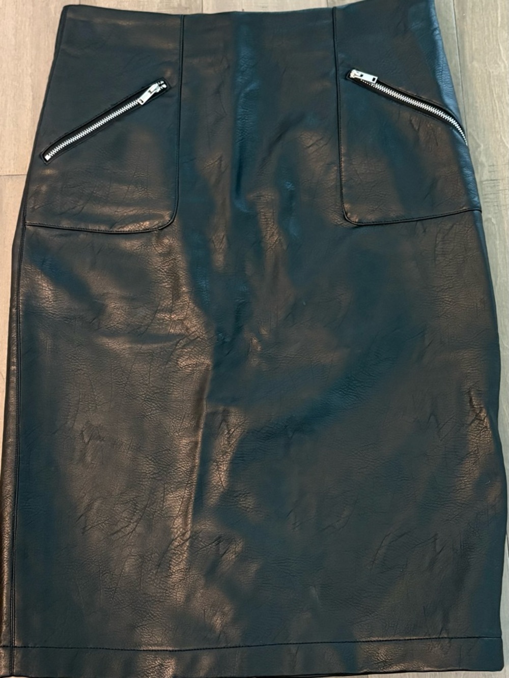 Catherine Malandrino Black Faux Leather Pencil Skirt with Zip Pockets
